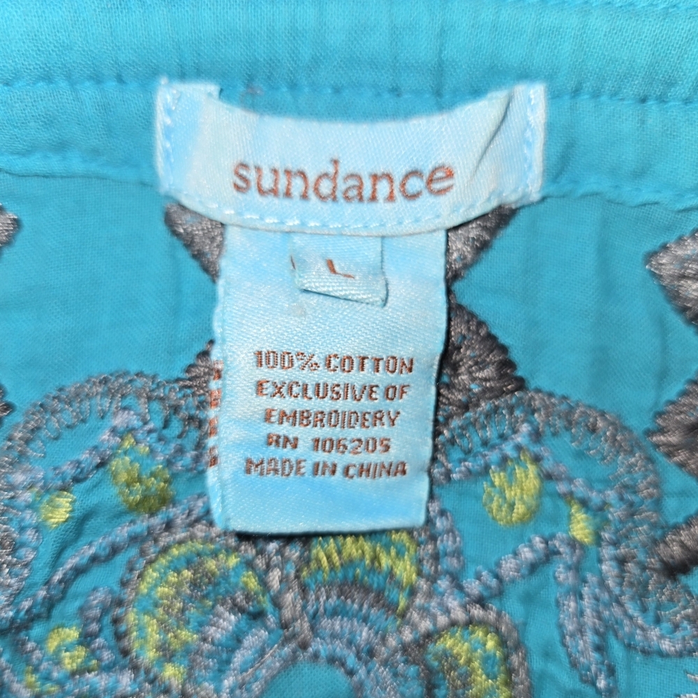 Johnny Was x Sundance Mila Embroidered Tunic Blouse Teal Blue Size Large EUC - Picture 8 of 14